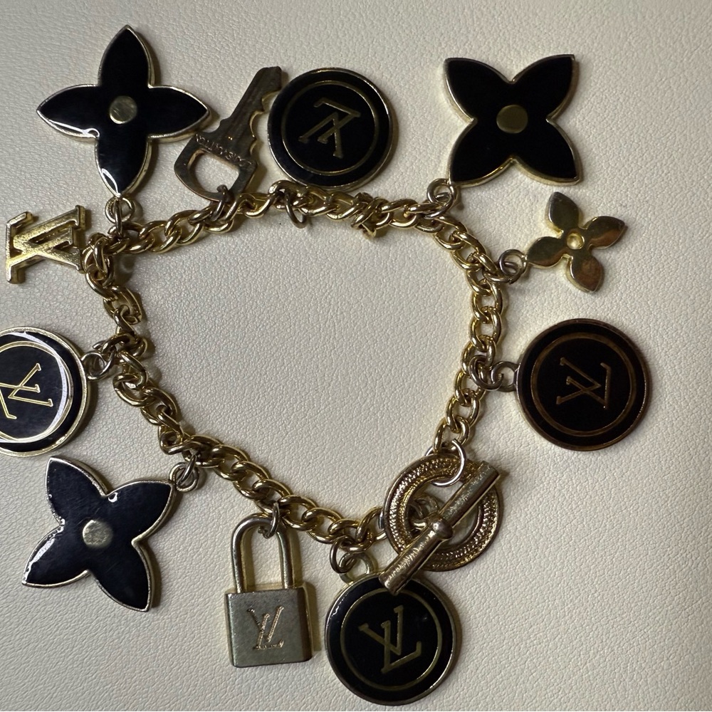 Gold and Black Faux Charm Bracelet